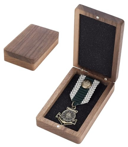 AHANDMAKER Single Medal Display Storage Box Wood Coin Display Case with Velvet Inside Wood Gift Box for Medal, Brooch Pin, Commemorative Coin Collectors, Camel