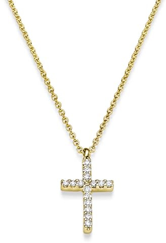 Collier Kreuz aus 750 Gold Gelbgold mit 15 Diamant-Brillanten 0,08 ct TW-SI 45cm