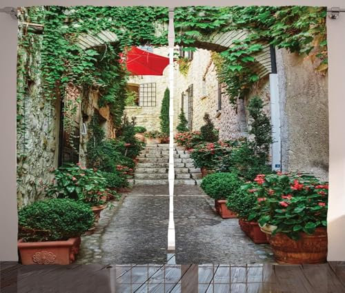 Tizhweqo Vorhänge Italien, Garten Blickdicht Gardinen Vorhang Italien Verdunklungsvorhänge mit Ösen Wohnzimmer Schlafzimmer 2 Stück 140x175 cm (BxH) B/C1088