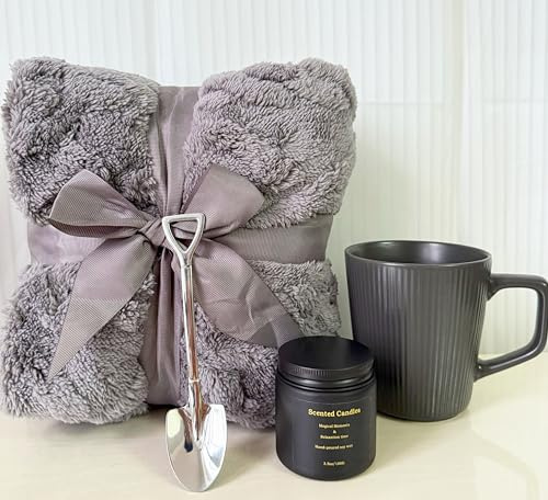 Gift Set Box for Men Birthday Gift Basket Self Care Gifts Get Well Soon Gifts Package, Relaxing Flannel Blanket Coffee Cup funny Shovel Spoon Scented Candle Fathers Day Gifts for Husband Dad Grandpa