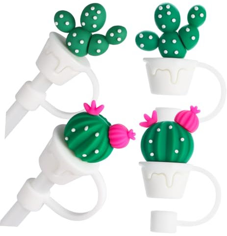 JECOMPRIS 4 Pièces Couvre Embouts de Paille Cactus Mignon Lot de Protections pour Pailles Décorations Amusantes pour et Pique Compatibles avec Tasses et Bouteilles