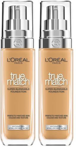 L'Oréal Paris Make up, Flüssige Foundation mit Hyaluron und Aloe Vera, True Match Make-Up, 6.D/6.W Warm Medium (Packung mit 2)