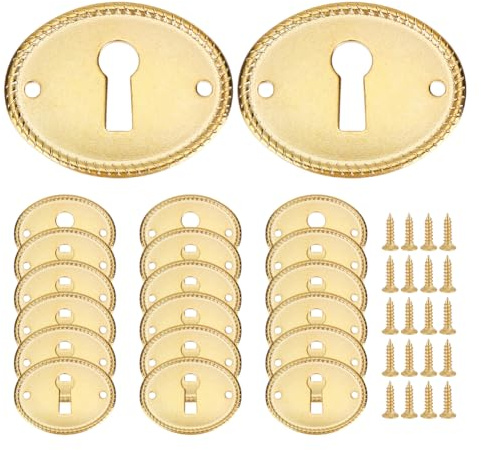 PH PandaHall 20pcs Keyhole Cover Plate Oval Keyhole Escutcheon Plate Decorative Eyelet Cover Vintage Door Covers Golden Lock Rosettes with 40pcs Screws for Cabinet Drawer Desk Furniture Hardware