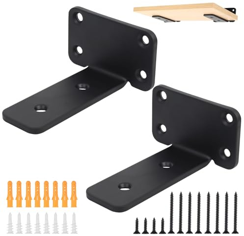 2 Stück Regalhalterung Regalwinkel Schwarz, Regalträger Schwerlastwinkel, Wandhalterung Regalbrett Halterung, 90 Grad Regal Halterung Wandregal Halterung, Metallwinkel mit Schrauben (2pcs-10cm)
