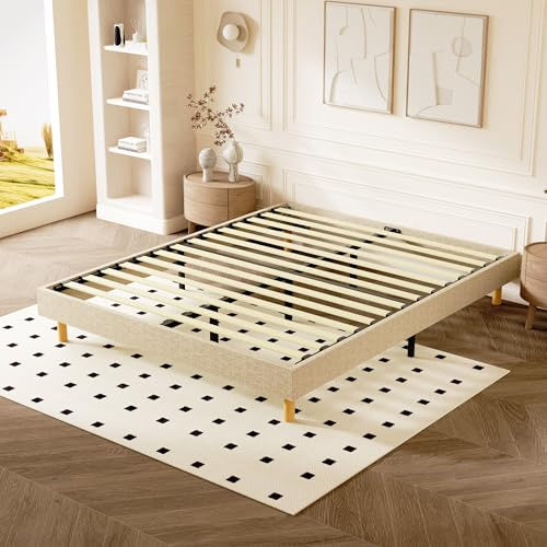 DEWINNER - Sommier Tapissier, Sommier 140x200, Solide et Confortable Lit 140 * 200cm - 14 Lattes avec 9 Pieds- Hauteur du Cadre de lit 29 cm - Beige