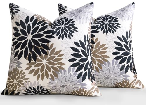 LRartdeco Kissenbezug 50x50 Pillow Case Schwarz und Braun Sofakissen 2er Set Herbstdeko Dahlie Moderne Kissenhüllen Outdoor Kissen Pillow Cover Für Schlafzimmer Wohnzimmer Garten Bauernhaus
