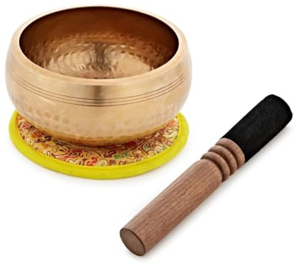 Gear4music Life 13cm Hammered Brass Singing Bowl, 560g | Handmade in Nepal, 13cm diameter for balanced organic sound, versatile for meditation and sound exploration