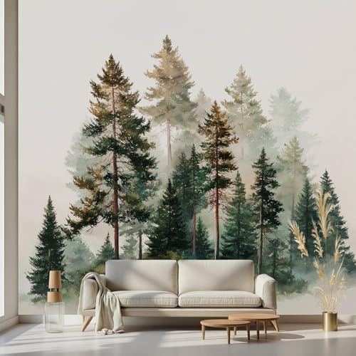 Kioldoq Aquarell Wald Fototapete 150x100cm, Botanisch Tapete | Baum Pflanzen Tapeten Selbstklebende Wandtapete Kinderzimmer Wanddeko Motivtapeten Wohnzimmer