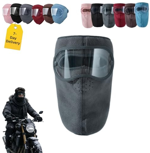 Fleece Gesichtsschutz mit Abnehmbarer Schutzbrille,Winter Vollgesichtsmaske für Damen und Herren,Winddicht Atmungsaktiv Gesichtsmaske für Motorrad,Skifahren (Verlängertes Nackenschutzband - Grau)
