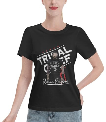 Damen The Table Head Reigns Roman Baumwoll Kurzarm Shirt Klassische Druckmuster Rundhals-T-Shirt Ausladende Passform Sommer Lüftig Shopping & Reise Schwarz M