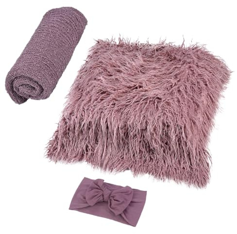 Toddmomy 3pcs Photography Set – Photo Prop Blanket, Swaddle Wrap, and Headband for Newborn Photoshoot – Soft Cotton Fabric, Suitable for Studio Photography