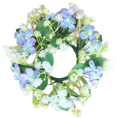 Ounfhtrttk 4-Pack Artificial Hydrangea Flower Flower Candle Rings Wreaths Small Boho Wreath for Pillars, Wedding, Home Tabletop Decor,