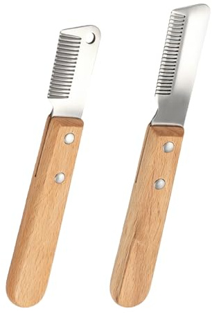 Outils de Démêlage et de Dépoilage pour Chien, Couteau à Dépoiler et Peigne Double Face avec Manche en Bois, Enlève les Poils Morts et les Nœuds, Brosse Professionnelle pour Pelage