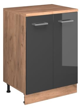 Vicco Erweiterungsschrank Rion, Anthrazit Hochglanz/Goldkraft Eiche, 60 x 46 cm ohne Schräge mit 2 Türen, kombinierbar mit Rion Dachschrägenschränken und Schrankmodulen