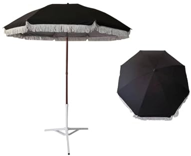 YPAPBHT Parasol à pampilles en fibre de grain de bois noir, parasol extérieur de camping sur la plage, adapté aux patios, aux jardins et aux piscines, inclinable.