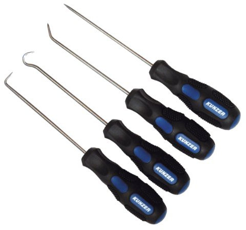 Kunzer 7SH04 Stech- und Hakenwerkzeug Set - 4-teilig Stahl, 145 mm, abrutschsicheres Auto-Werkzeug für Kfz-Mechatroniker