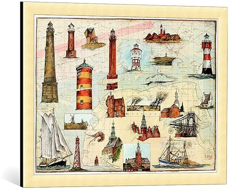 kunst für alle Bild mit Bilder-Rahmen: Ole West Ostfriesland - dekorativer Kunstdruck, hochwertig gerahmt, 70x50 cm, Gold gebürstet