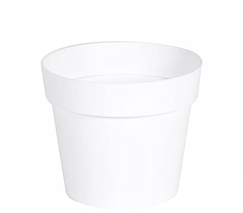 EDA - Maceta Redonda Toscana de 14 cm de diámetro – Volumen 1,1 L – Ø 13,5 cm x 11,7 cm – Blanco
