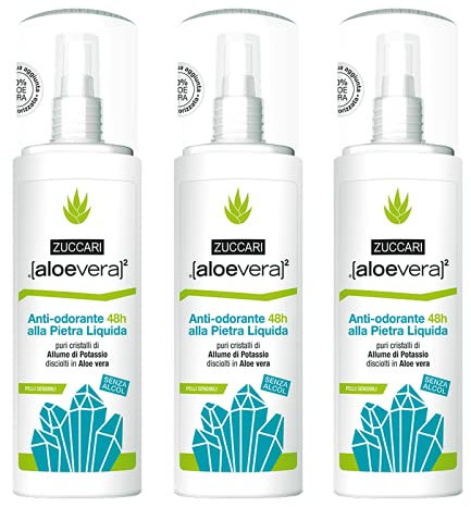 aloevera² - Kristall Deo Spray für 48h Schutz (3x100 ml) -Natürliches Deodorant aus 100% Aloe Vera Saft mit flüssigen Alaunstein Mineralkristallen - Für empfindliche Haut - Vegan & Frei von Zusätzen