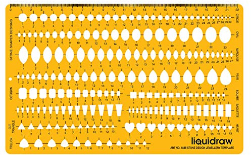 Liquidraw Schmuckdesign-Schablone | Steinformen & Größen | inklusive Herz, Oval, Kreis und Dreieck | Juwelier unverzichtbar für Ringe | Edelsteingrößenmesser | durchscheinender orangefarbener