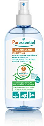 Puressentiel - Assainissant - Lotion Spray Antibactérien aux 3 Huiles Essentielles - Mains et Surfaces - Elimine 99,9% des bactéries et des virus - Odeur Citronnée - Fabrication Française - 250 ml