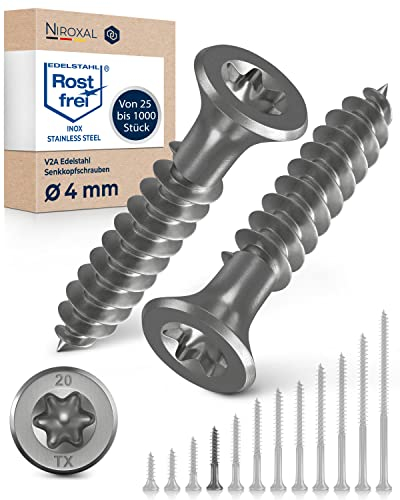 Schrauben Torx Edelstahlschrauben 4x30 Edelstahl V2A rostfrei Spanplattenschrauben für Holz Teilgewinde 4mm stark 30mm lang 50 Stück Holzschrauben Holz A2