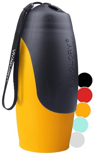 VIVAGLORY Dog Water Bottle Dog Drinking Bottle, 750ml, Orange Yellow