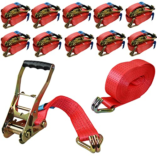 10 cinghie di tensione per lunghezza 10 m, portata fino a 5000 kg, certificazione TÜV/GS, due pezzi, larghezza 50 mm, secondo DIN EN 12195-2, per camion, sicurezza del carico