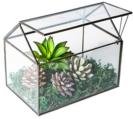 WONSUN Hausform, geschlossenes Glas, geometrisches Terrarium, Tischplatte, Sukkulenten-Haus, Garten, Geo-Pflanzgefäß, Moos, Farn-Schaukeldeckel, Reptilien, Blumentopf für Pflanzen, Sukkulenten,