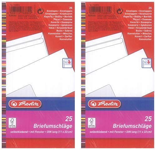 Herlitz Briefumschläge DIN lang haftklebend weiß (mit Fenster (50 Stück))