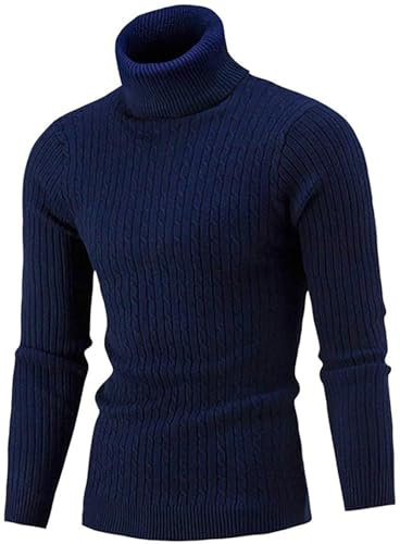 Belovecol Men Turtleneck Jumper Autumn Winter Long Sleeve Casual Sweater Navy Blue, L