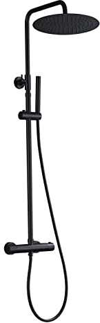 Görbach Columna Ducha Negra con Grifo Termostático Acero inox Set Ducha Monomando con Mezclador Termostático Columna de Hidromasaje con Ducha Cuadrada Lluvia D30cm