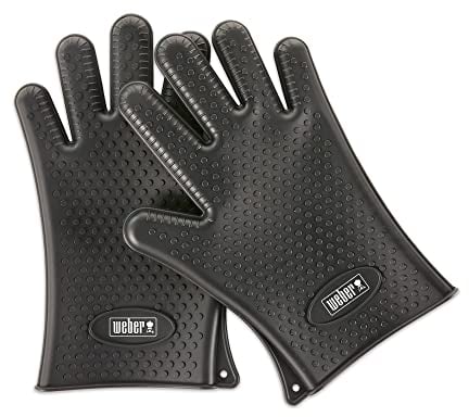 Weber Gants de barbecue en silicone, 1 paire, résistant à la chaleur et à l'eau, parfait pour les grillades ou le fumage, réutilisables, silicone alimentaire, nettoyage facile - Noir (7017)