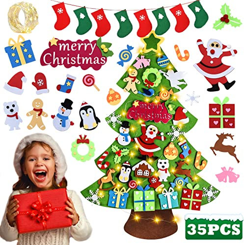 LUFENG Felt Christmas Tree | 3.3FT DIY Christmas Tree Set with 34pcs Ornaments | Handmade New Year Decorations for Kids