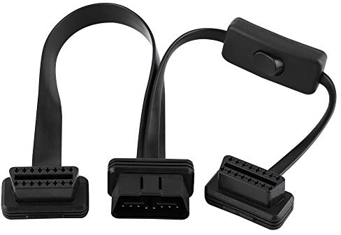 OBD2-Kabel, OBD-II Splitter Y Kabel 16 Pin Stecker auf Dual Weibliche OBD2 Splitter Flache Verlängerung Kabel Adapter mit Schalter Full 16 Pin Pass durch Flache Nudel Kabel