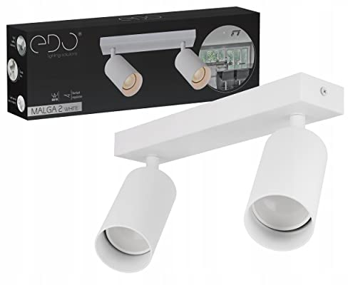 EDO Deckenstrahler GU10 MALGA, 2 Flammig, Deckenlampe Weiß, Drehbar Spotbalken, Deckenleuchte Schwenkbar, Wandlampe Innen, Wandstrahler, Spot, Downlight, Lampe für Schlafzimmer, Küche, Wohnzimmer