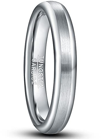 Phyonio 4mm Damen Ringe Wolfram Silber Matt Gebürstet Verlobungsring Partnerring Eheringe Trauringe Größe 49,3(15,7)