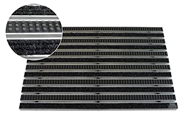 EMCO Eingangsmatte DIPLOMAT Rips anthrazit + Bürsten grau 22mm Fußmatte Schmutzfangmatte Fußabtreter Antirutschmatte, Größe:590 x 390 mm