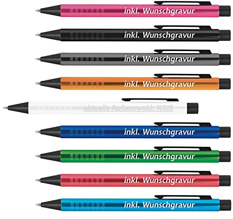 #teamludorf Kugelschreiber Weiß - 50 Stück - personalisierte Kugelschreiber mit Wunschgravur - ideales Werbemittel für Firmen, Messen & Kunden - edler Metall-Kuli mit Gravur & blauer Mine