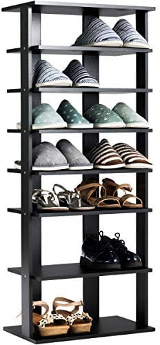 Multigot 7-Tier Shoe Rack, Wooden Shoe Shelf Organizer Unit, Space-Saving Single/Double Storage Stand (47 x 25.5 x 110cm, Black)