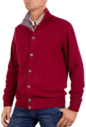 Giacca Uomo Misto Cashmere Cardigan Bottoni Made in Italy Maglione Seta Pullover Manica Lunga Lana Merino Cachemire Maglioncino Beige Blu Grigio Maglia Regalo Abbigliamento Inverno (M, Bordeaux)