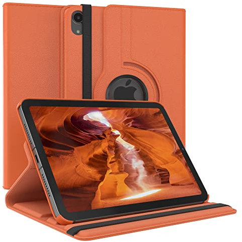 EAZY CASE - Tablet Hülle für iPad mini 6 (2021) Schutzhülle 8.3 Zoll Smart Cover Tablet Case Rotationcase zum Aufstellen Klapphülle 360° drehbar mit Standfunktion Tasche Kunstleder Orange