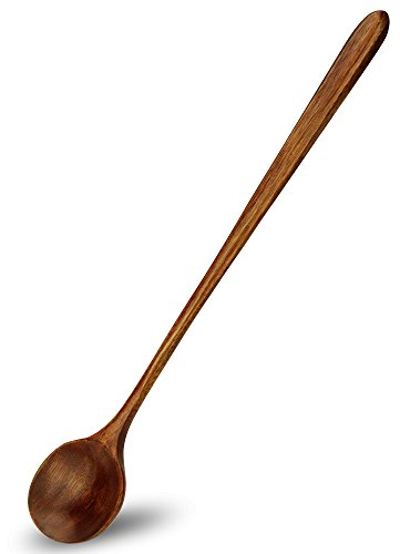 Long Spoons Wooden, 1 Pieces Korean Style 10.9 inches 100% Natural Wood Long Handle Round Spoons for Soup Cooking Mixing Stirrer Mukbang Kitchen Tools Utensils(Korean Style Soup Spoon)