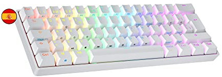 Ranked S60 Supernova 60% | Teclado Mecánico Hotswap | 62 Teclas LED RGB Multicolor Retroiluminadas para PC/Mac Gamer | Diseño español QWERTY ISO ES (Blanco, Gateron Optical Brown)