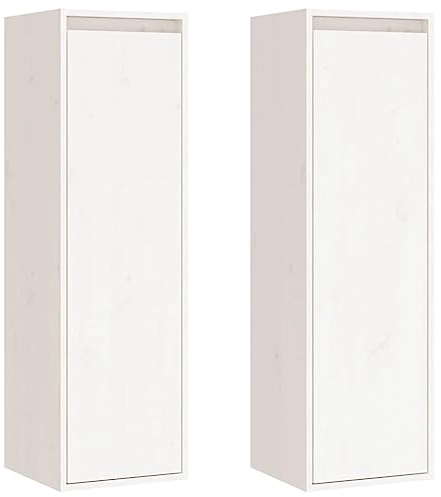 vidaXL 2X Massivholz Kiefer Wandschrank Hängeschrank TV Schrank Fernsehschrank Lowboard Fernsehtisch Regal Aufbewahrung Badschrank Weiß 30x30x100cm