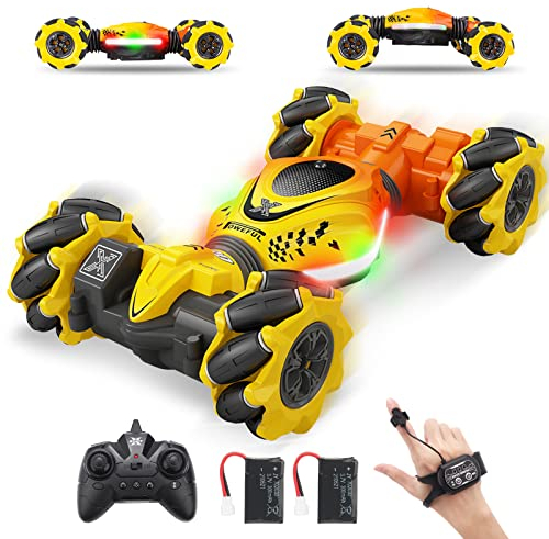 Pristar Voiture Telecommandé Tout Terrain, 4x4 Voiture Télécommandée Enfant, 360° RC Auto 2.4Ghz Voiture Radiocommandée, 1:24 Voiture Télécommandée avec la Main, Auto Téléguidée 2 Batterie