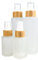 Lot de 4 bouteilles en verre avec couvercle en bambou - Verre dépoli - 2 x 30 ml - 2 x 100 ml - Petits flacons vides avec tête de pulvérisation, distributeur de pompe - Emballage cadeau