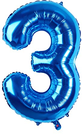 Fowecelt Folienballon Luftballon 3 Geburtstag: 3 Luftballons Zahl Geburtstagsdeko 3 Jahre Junge Kindergeburtstag Deko XXL 100cm Blau-Riesen Folienballon zum Geburtstag Fliegt mit Helium