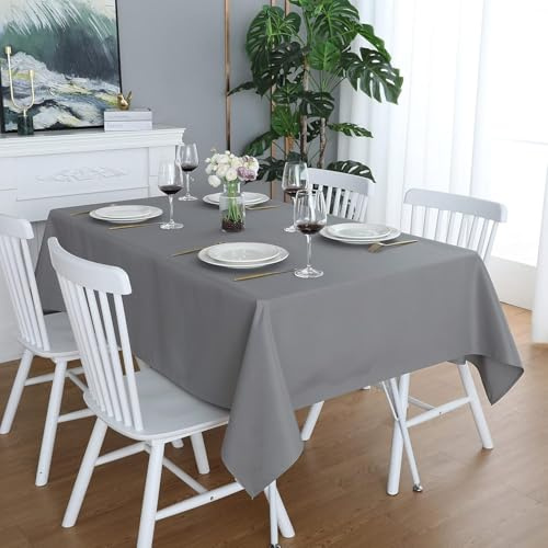 LivinEase Tischdecke 140 x 200 cm – Grau Rechteckige Tischdecke aus Baumwollmischung 250 g/m² für 4- bis 6-Sitzer-Tisch – Elegante drapierte Tischtuch für den Weihnachtstisch