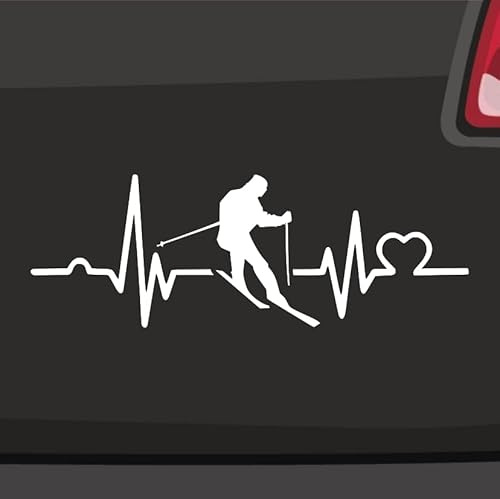 Generisch Herzschlag Skifarer Aufkleber Sticker Alpen Berge Piste Schnee Abfahrt 10x3,5cm Farbe: Weiß